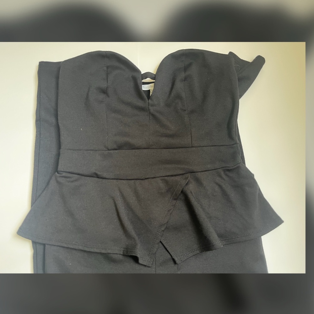 Black Strapless Peplum Pantsuit